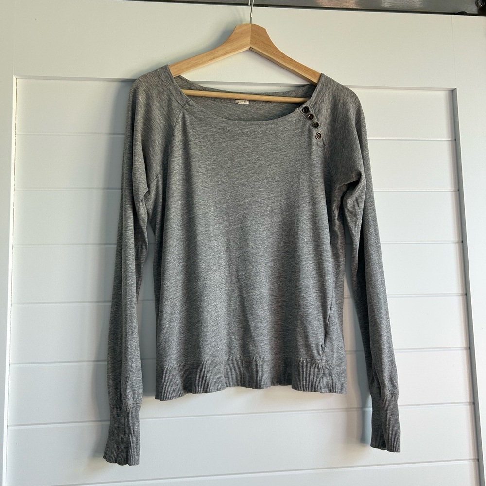 J. Crew Gray Button-Detail Long Sleeve Cotton Top